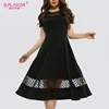 S.FLAVOR Women Black Short Sleeve Summer Dress Elegant Lace Patchwork Midi Vestidos De Fashion Women Daily A-line Dresses ► Photo 1/6