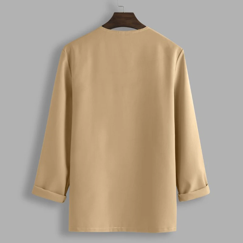 Мужские топы, рубашка, Пляжная, осенняя, с длинным рукавом, Boho, модная, однотонная, повседневная, свободная