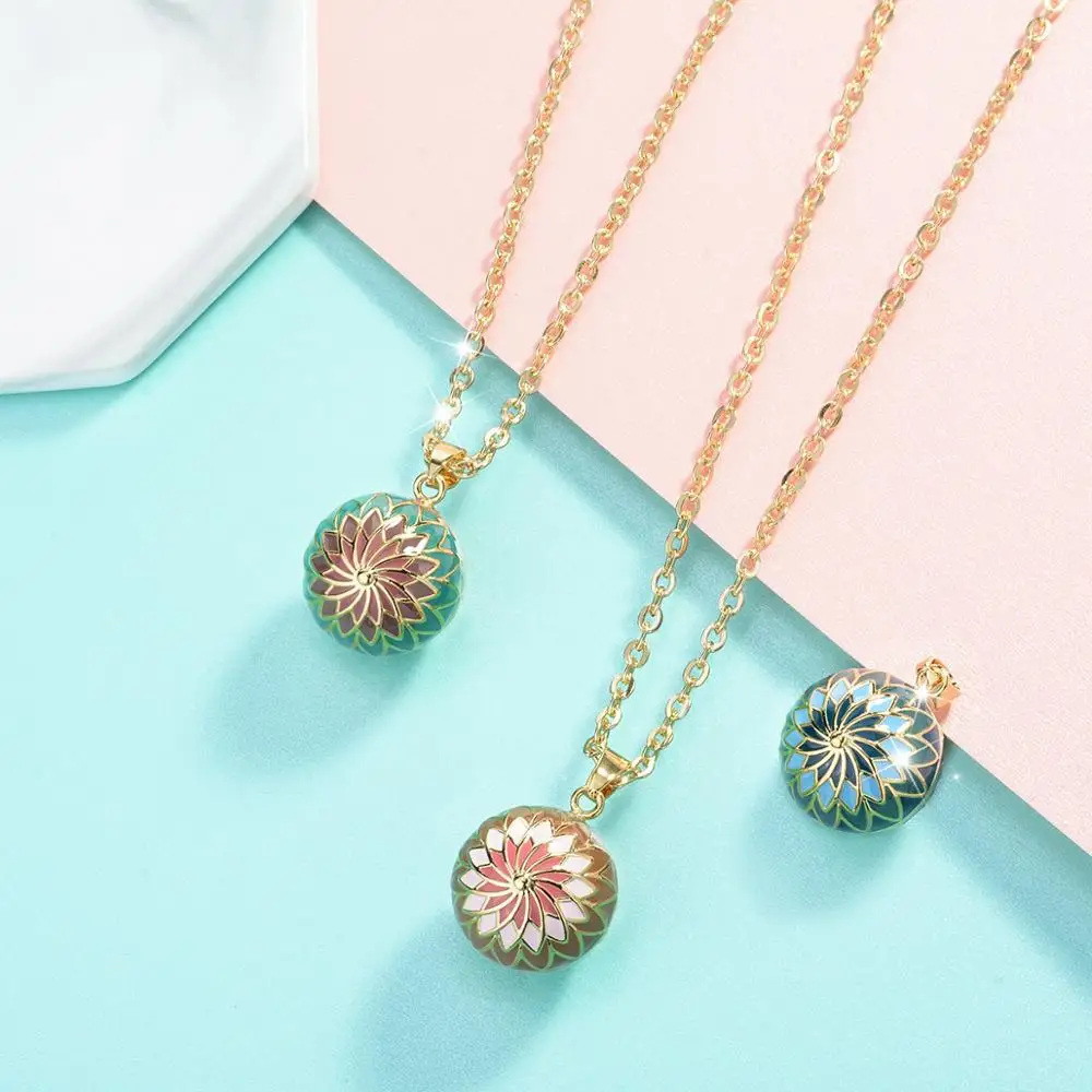 Pink Orange Harmony ball Necklace Pregnancy Bola Ball Pendant with Good Luck Flower for Pregnant Woman Shower Gift New Mom