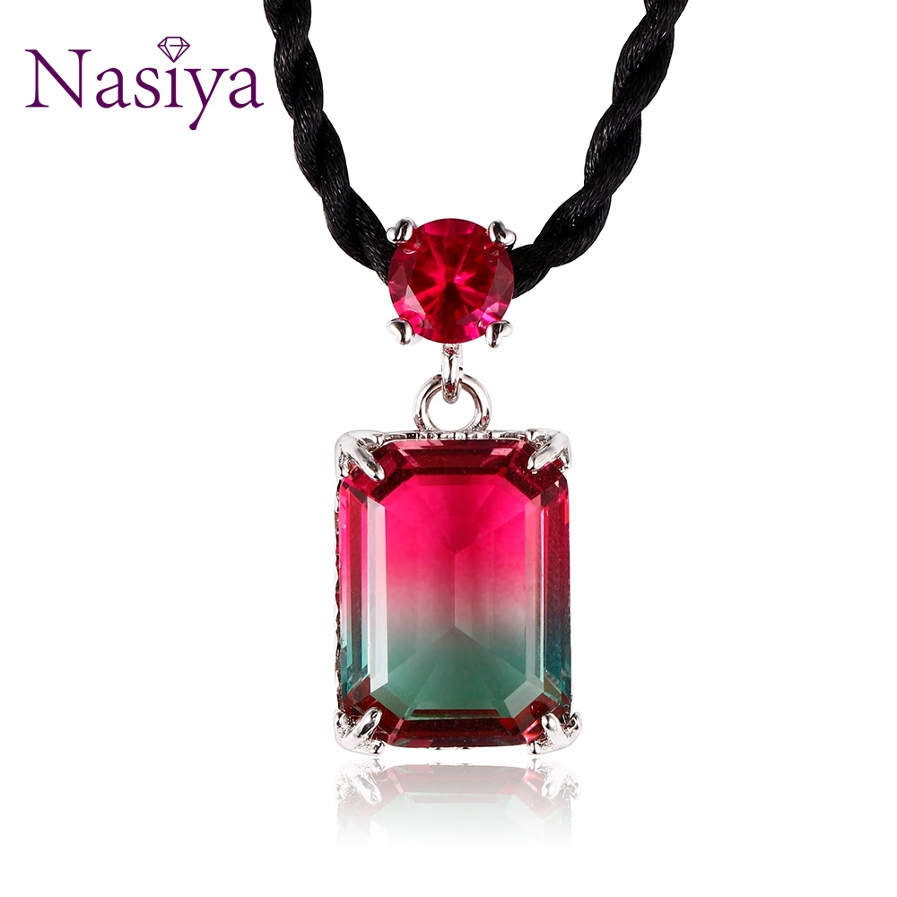 Новый дизайн чокер Nasiya веревочное ожерелье с турмалиновым кулоном короткое