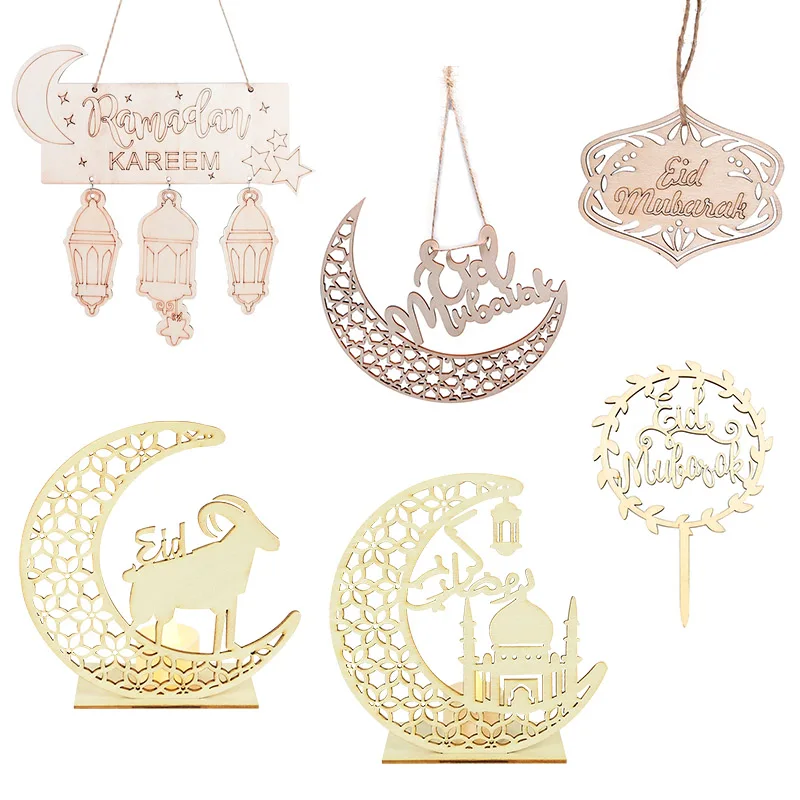 

Wood Eid Mubarak Pendants Ramadan Dropping DIY Eid Mubarak Decoration Hajj Mubarak Party Supplies Moon Eid Al-Fitr Decor