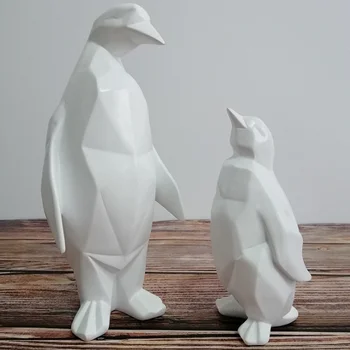 

ERMAKOVA Resin Penguin Statue Figurine Creative Sculpture Geometric Statues for Decoration Animal Penguin Abstract Home Decor
