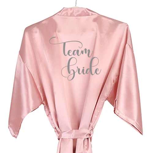 team bride new C& Fung темно-розовый халат серебряное кимоно с надписью атласная пижама Свадебный халат Подружка невесты, сестра мать невесты халаты - Цвет: team bride new