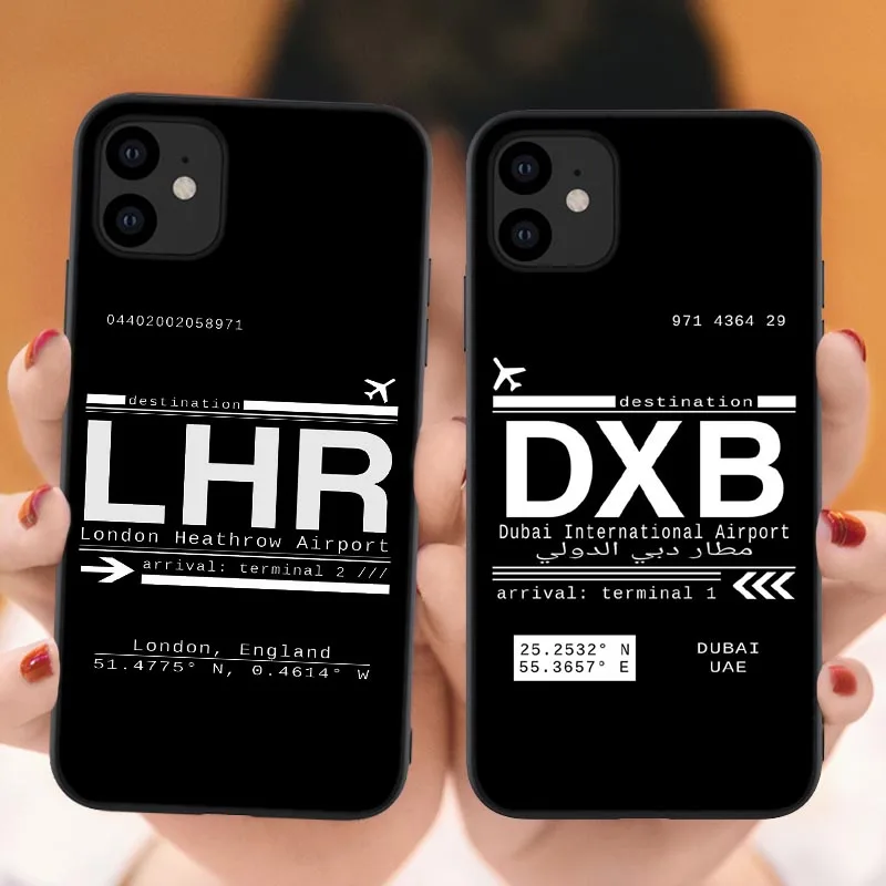 

Funny airport code Soft Phone Case for iPhone 11 Pro Max 2019 world Travel tag silicone Cover For iPhone xs 7 8 Plus X XR XS MAX