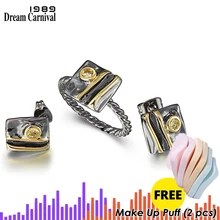 DreamCarnival1989, Новое поступление, геометрическое квадратное кольцо+ Комплект сережек для женщин, циркон,, вечерние ювелирные изделия для девушек WE3961S2