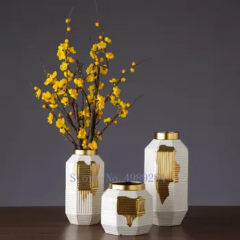 

Creativity Ceramics Golden Vase Geometric Handmade Modern Home Desktop Flower Arrangement Accessories Hydroponics Decoration