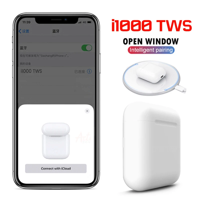 

i1000 TWS Wireless Bluetooth Earphone Separate Use QI Wireless Charging Pop Up i1000TWS Bass Earphones PK i30 i20 i12 i10 TWS