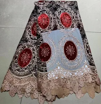 

African french lace fabric embroidered guipure lace fabric with stone velvet lace fabric 5yards nigerian lace fabrics ZQ-A125
