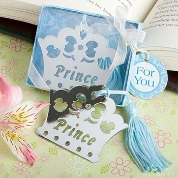 

50Pcs Baby Shower Favors Prince Crown Silver Bookmark Baby Shower Wedding Gift for Guests Birthday Graduation Giveaway Wholesale