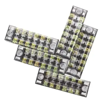 

5 Pcs 600V 15A 6 Positions 2 Rows Barrier Screw Terminal Block Strip w Cover