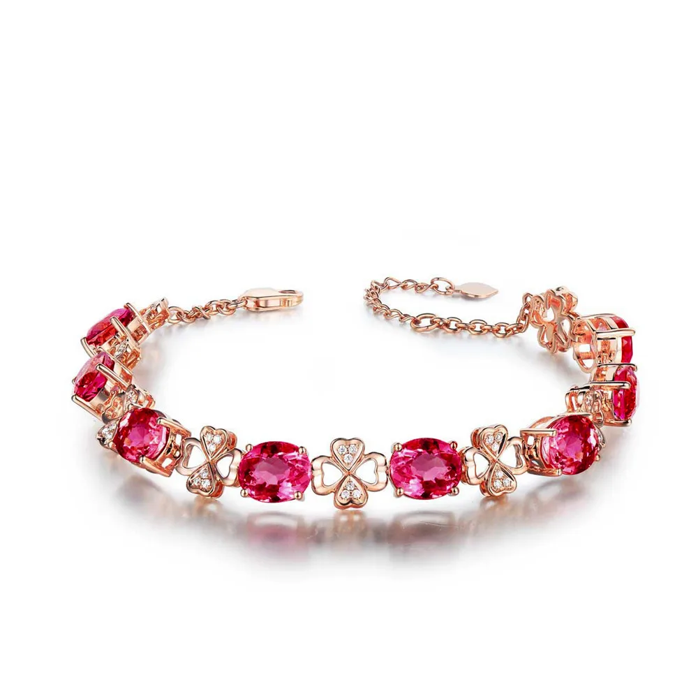 RUBY GEMSTONES RED CRYSTAL WOMEN BRACELETS DIAMONDS 18K ROSE GOLD COLOR LUXURY FINE JEWELRY CLOVER BIRTHDAY GIFTS BIJOUX BAGUE | Украшения