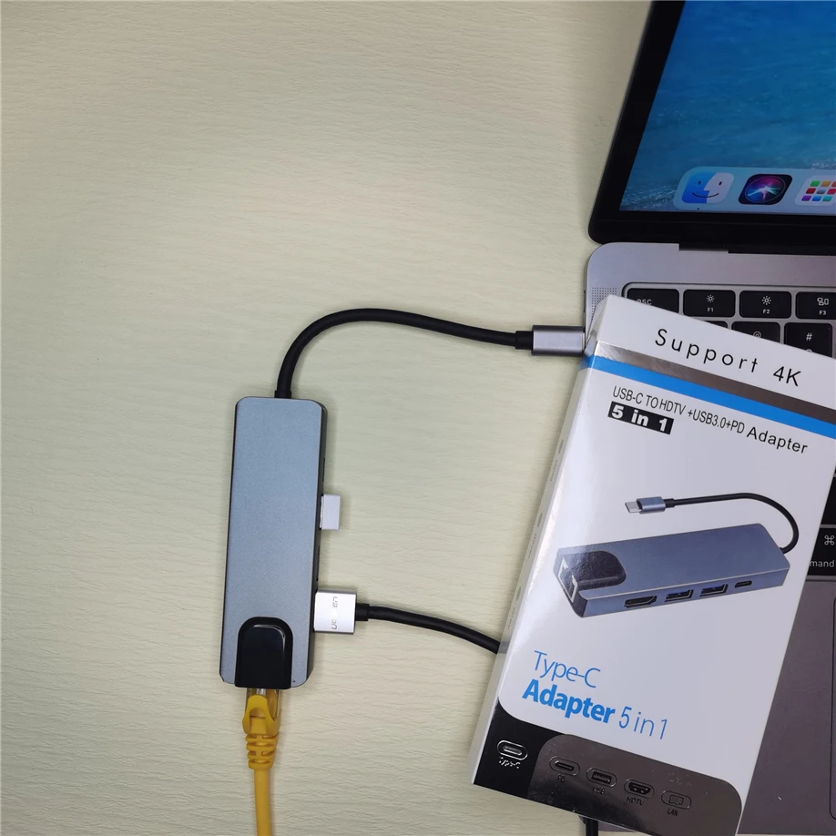 5-in-1 USB Typ C auf HDMI 4K USB C Hub 3.0 zu Gigabit 100M Ethernet Rj45 Lan Adapter für MacBook Pro Thunderbolt 3 Ladegerät Port – Detail 15