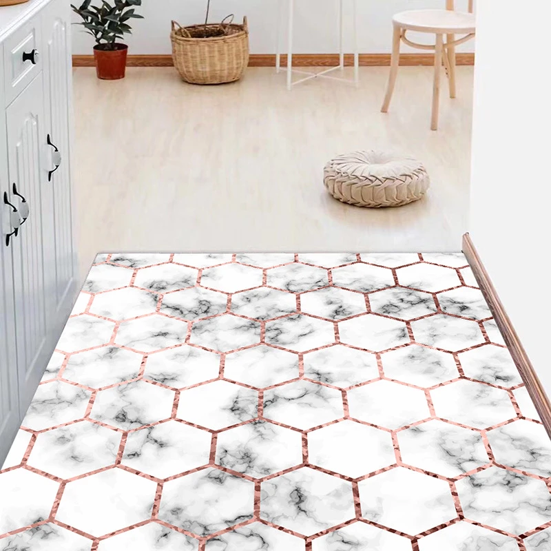 Tapis de sol lavable en cuir PU pour porte de salon et cuisine,  antidérapant, découpé, motif marbre, sur mesure, pour salle de bain |  AliExpress