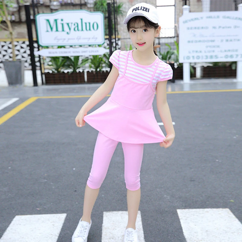 pajamas for baby girl Girl Sets Childrens Clothing Suits Summer Girls Sports Suits Cotton Striped T-Shirts+Pants 2-Pcs Teen Girls Clothes 4-12year pajamas for baby girl Clothing Sets