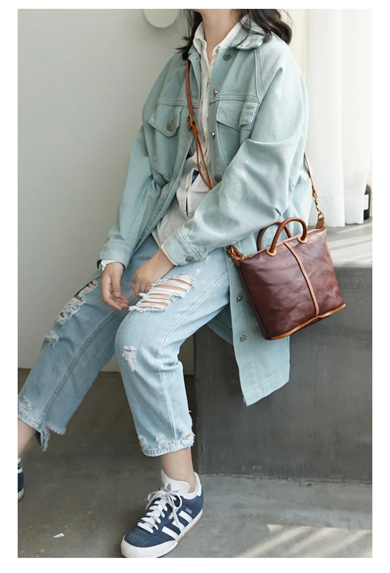 EUMOAN Handmade one-shoulder slanted bag, women's leather leather leather handbag, women's vintage do old one-shoulder bag