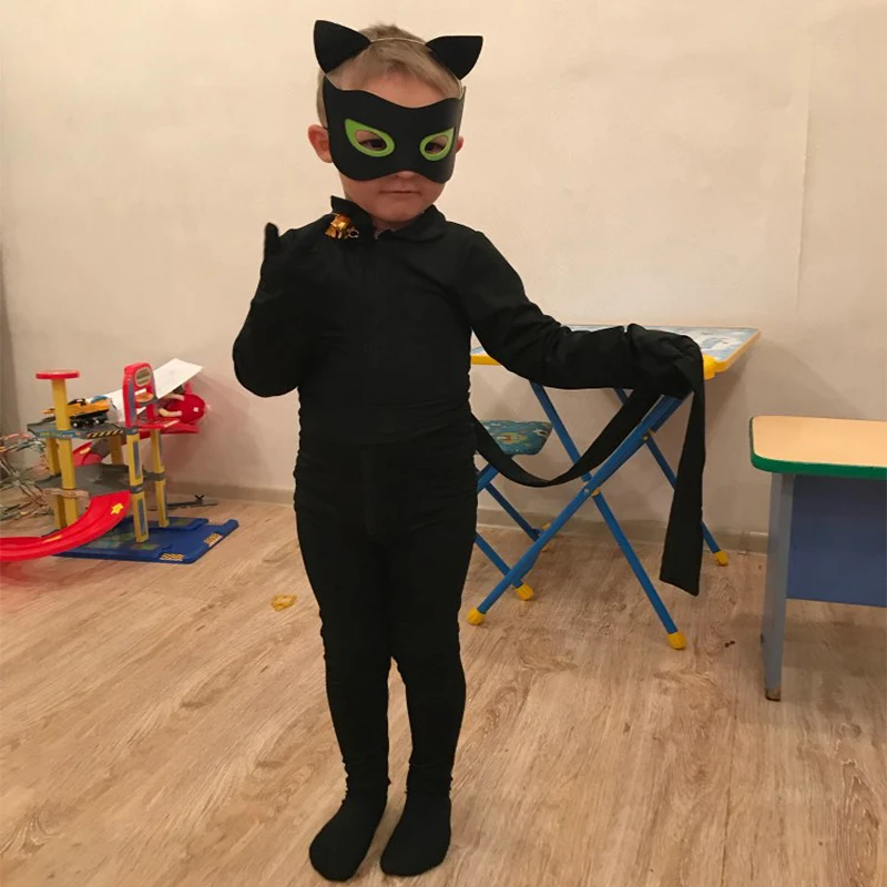 Child Black Cat Noir Cosplay Costume Magic Halloween Christmas Jumpsuit Boy Adrian Marinette Super Hero Cosplay