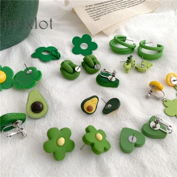 

Japan Korean Retro Avocado Acrylic Resin Geometric Flower Green Earrings Screw Ear Clip for Women Gift Jewelry Brincos