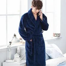 Navy Blue Men Winter Elegant Solid Kimono Robe Gown Comfortable Flannel Sleepwear Nightgown Casual Keep Warm Bathrobe Gown Navy Blue Men Winter Elegant Solid Kimono Robe Gown Comfortable Flannel Sleepwear Nightgown Casual Keep Warm Bathrobe Gown