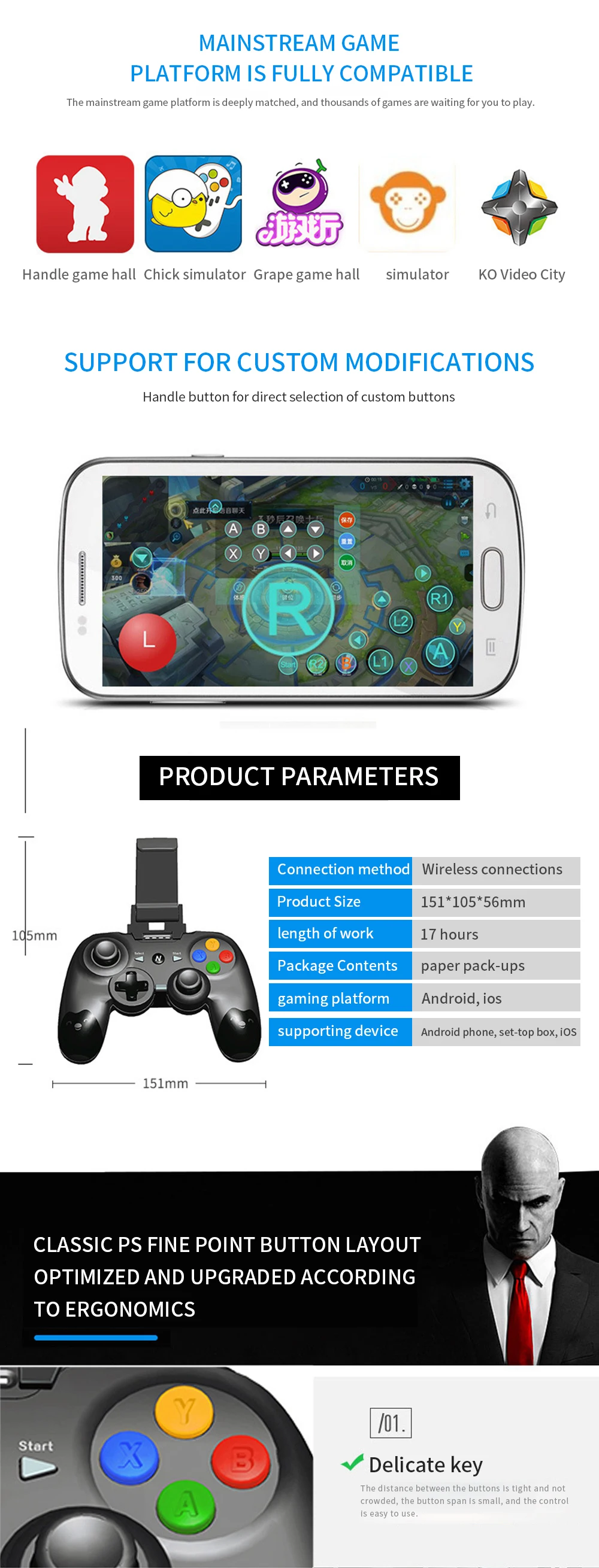 Беспроводной Android IOS геймпад беспроводной джойстик игровой контроллер Bluetooth BT4.0 джойстик для мобильного телефона/iPhone/tv Box Gaming