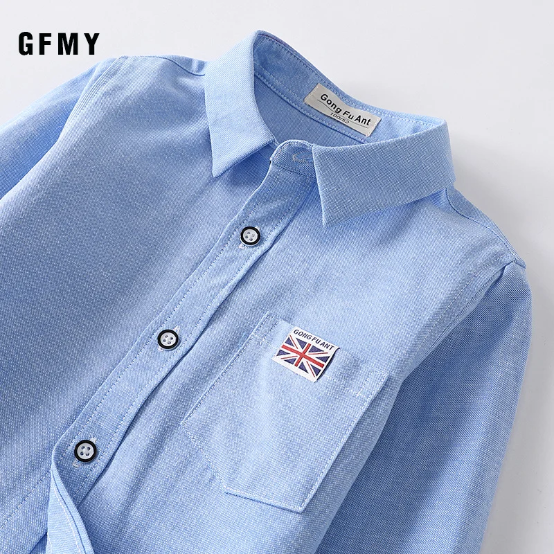 New Spring Autumn Oxford Textile Full Sleeve Solid Color Boys White Shirt 3T-14T Kid Casual School Clothes 801