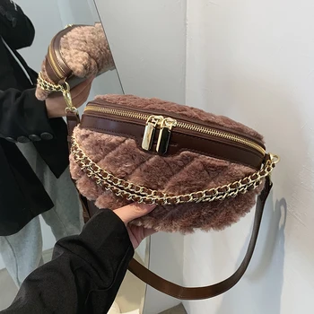 

с доставкой plush Fanny Packs For Women 2021 New Fashion Ladies Waist Bags Female Small Belt Bag Girls Shoulder Backpack