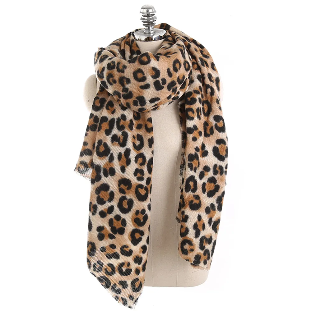 Модный женский зимний теплый шарф с леопардовым принтом Длинная шерстяная шаль мягкий длинный шейный шарф женский зимний шарф# guahao