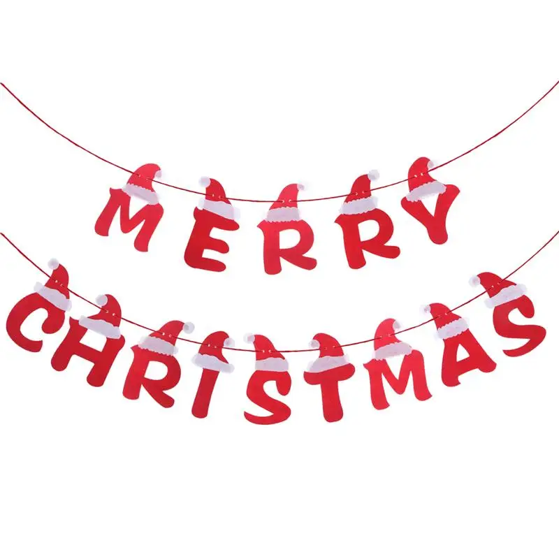 Santa Hat Design Cute Cartoon Christmas Letter Banners Xmas Tree Ornaments Pendants Bunting Garlands For Party Holiday Home