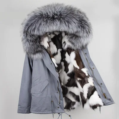S-7XL Fox fur liner Новинка, зимняя куртка с капюшоном и воротником из натурального меха енота, Женская парка, меховое пальто, модная Толстая теплая уличная одежда - Цвет: S-7XL Fox fur liner