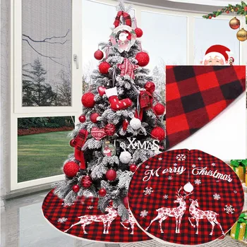 

#50 1pcs Christmas Ornament Linen Printed Elk Christmas Tree Skirt Decoration Props For Home Carpet Decoration Floor Xmas Decor
