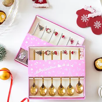 

6pcs Christmas Coffee Spoon Set Ice Cream Soup Sugar Dessert Teaspoons Stainless Steel Mixing Stirrer Kitchen Tableware Tool