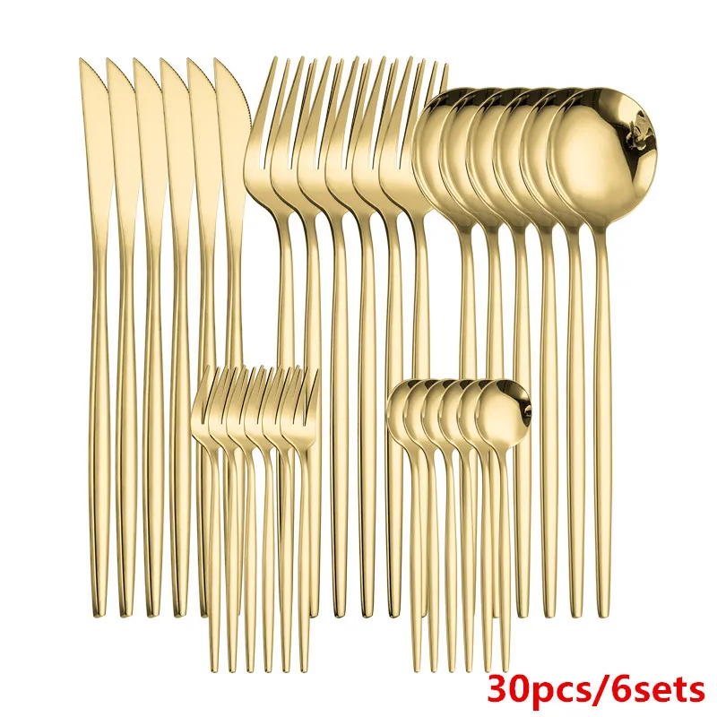 

Gold Cutlery Set Stainless Steel Golden Knife Fork Spoon Tableware Cutlery Set Kitchen Dinner Spoon Sets Dropshipping