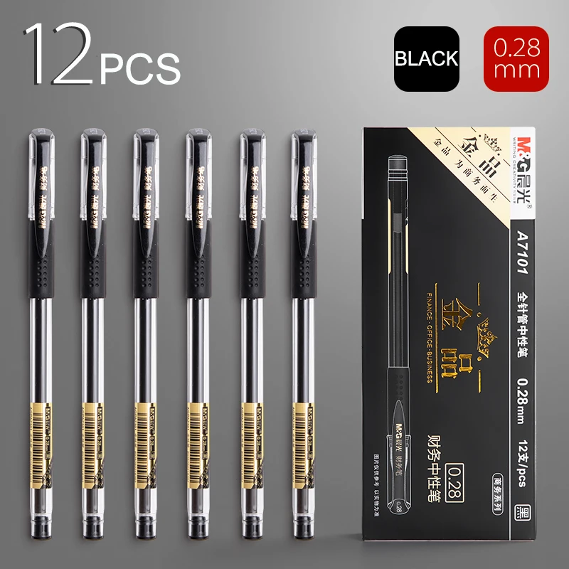 12pcs/box 0.28mm Ultra Fine point Gel Pen black ink refill gel pen