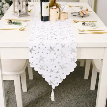 

Merry Christmas Bronzing White Table Runner Table Decoration Bronzing Tablecloth Creative Table Runner New Year 2021