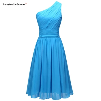 

vestido dama de honor corto new chiffon one shoulder a line turquoise bridesmaid dress real photo wedding guests gown cheap