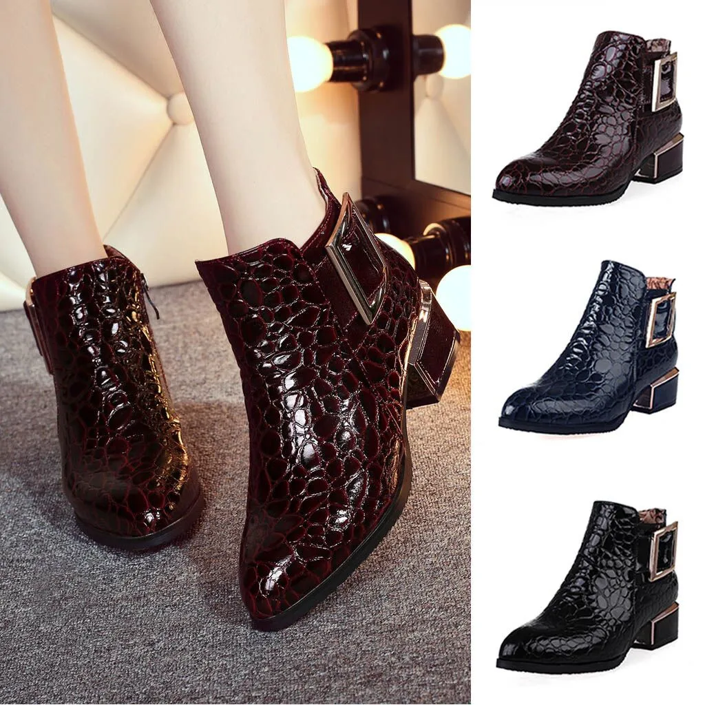 

Women Boots Ladies New Sexy Fashion Autumn Winter With Ankle Boots Female England Pointed Patent Leather Shoes Plus Size M50#