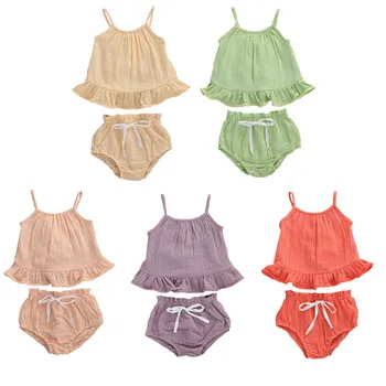 

0-24M New Newborn Infant Baby Girls Boys Clothes Sets Solid Sleeveless Vest Tops+Shorts 5 Colors Fashion Summer Outfits