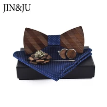 JIN& JU новейший деревянный галстук-бабочка запонки круглой формы квадратный шарф ручной работы цветок деревянные броши для мужчин