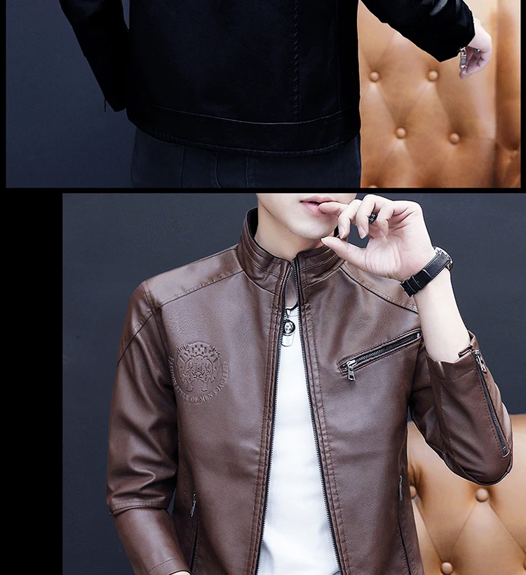 Chaqueta Hombre кожаные мужские куртки модные Jaqueta De Couro Slim Fit Chaqueta Cuero Hombre хаки мотоциклетные куртки мужские