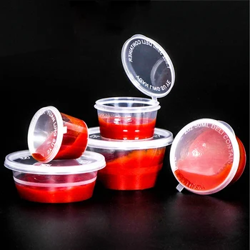 

500pcs 25ml 50ml mini small disposable sauces chili oil plastic cups transparent pudding jelly yogurt taste cup with cover