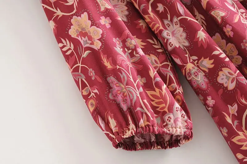 2020 Autumn Womens Maxi Dress Lantern Sleeve Cotton Boho Dress Floral Printing Runway Dress Chic Mujer Vestidos Daily Dresses