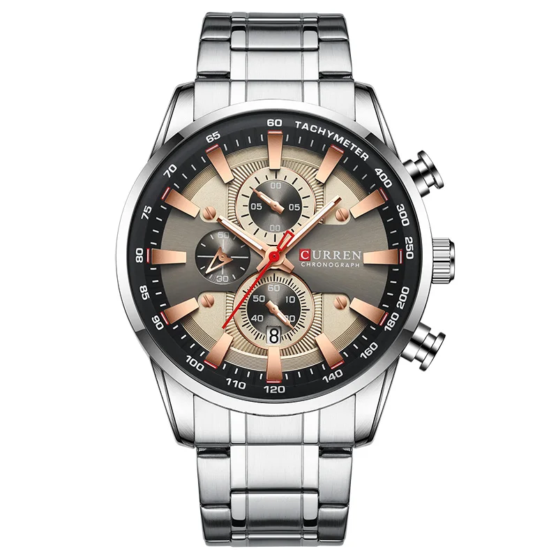Silver Grey Топ бренд CURREN спортивные часы для мужчин нержавеющая сталь хронограф наручные часы Мужские часы Дата Бизнес Мужские часы Relogio Masculino - Цвет: Silver Grey