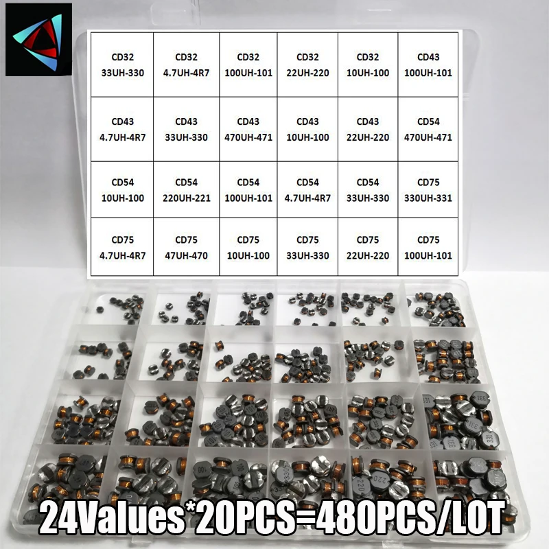 480PCS CD32 CD43 CD54 CD75 24Value Power Inductance Shielded inductor SMD 2.2/3.3/4.7/10/15/22/33/47/68/100/150/220/330-680UH