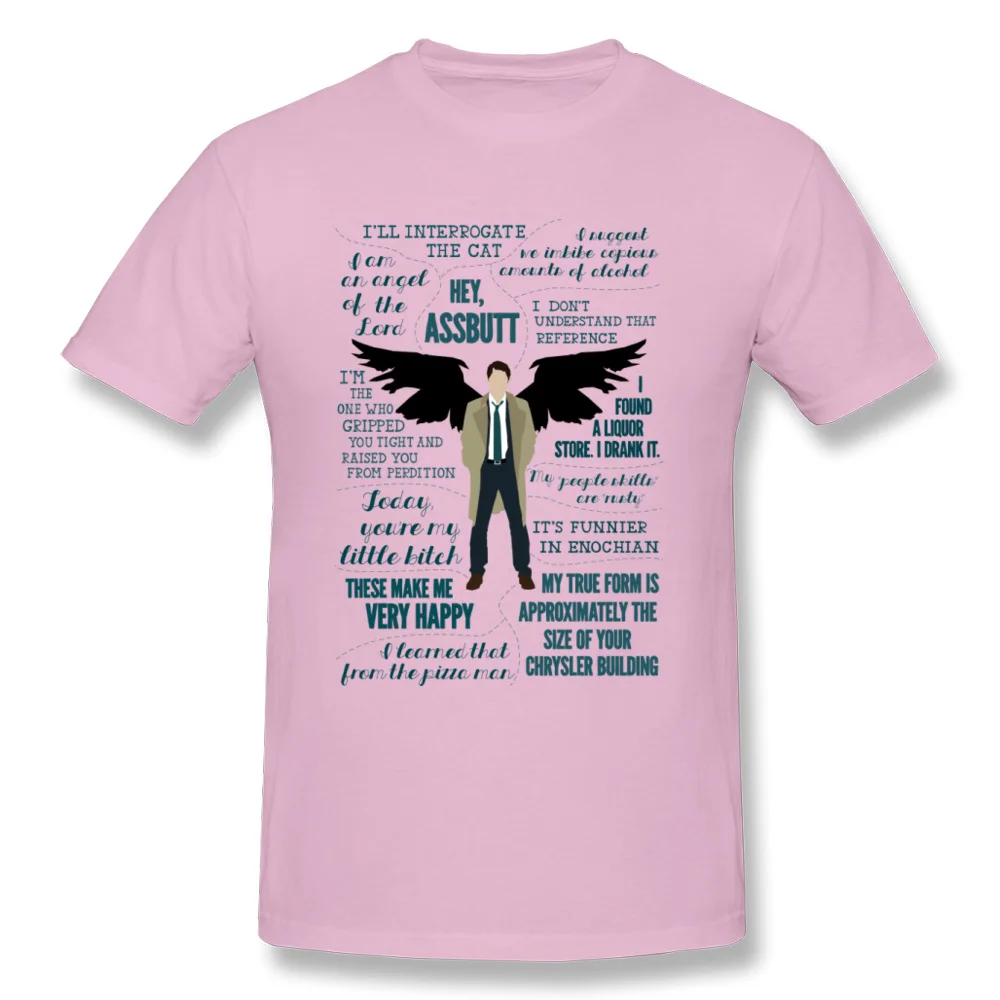 Latest Mens T Shirt Castiel_-_Story_line_5753 Custom Tees 100% Cotton Short Sleeve Casual Tees Round Neck Top Quality Castiel_-_Story_line_5753 pink