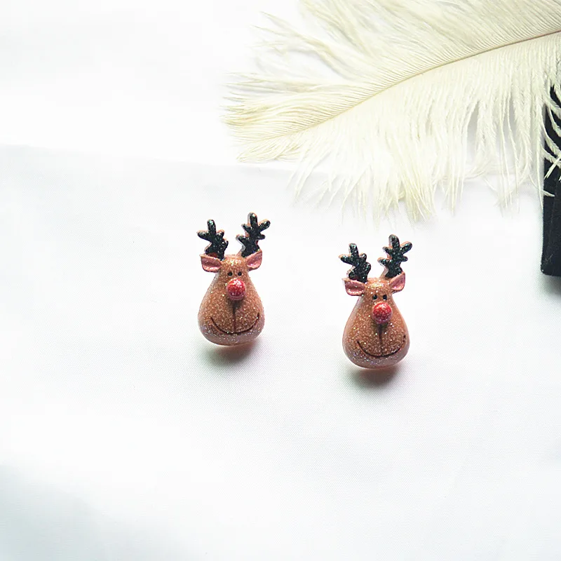 Модные блестящие рождественские серьги, украшения, дерево, Санта-Snwoman, трость с бантиком, олень, носки со снежинками, серьги-гвоздики для девочек - Окраска металла: deer head