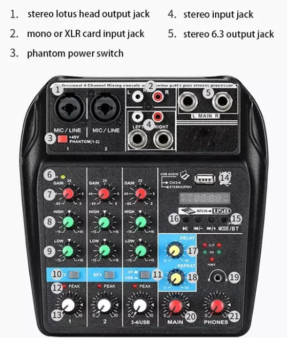 Новейший мини 4-канальный USB аудио микшерный пульт с Bluetooth Функция