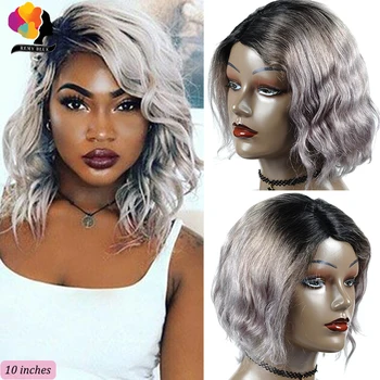 

Silver Gray Deep Wave Short Bob Wig Brazilian Blonde Bob Lace Wig Side Part Ombre Blonde Curly Human Hair Wig Remyblue Hair 150