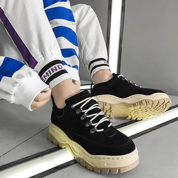 

QWEDF 2019 Thick Sole Platform Sneakers Men Vulcanize Shoes Man Mixed Color Chunky Shoes Men Trainers Creepers Loafers X11-26