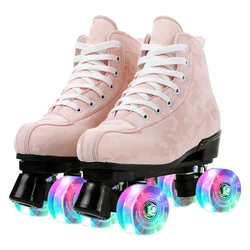 Roller Shoes Flash Pu Wheel Patines Artificial Fibre Roller Skates Lace-Up Sneaker Double Row Adult  Patins Pink Black 37-45