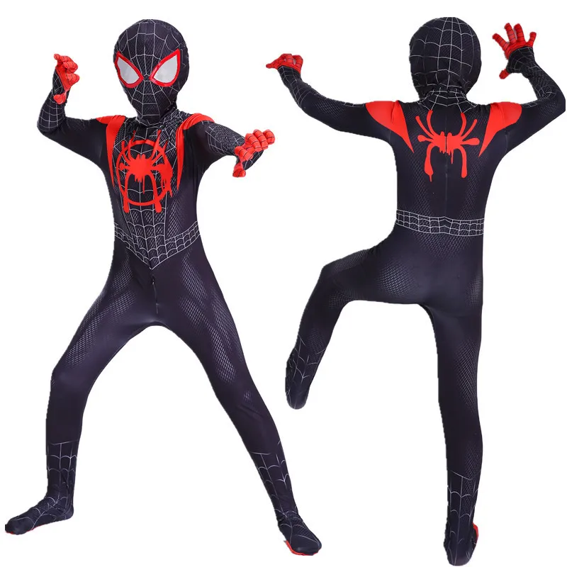 

2019 Kids Spider-Man Into the Spider-Verse Miles Morales Cosplay Costume Zentai Spiderman Pattern Bodysuit Suit Party Jumpsuits