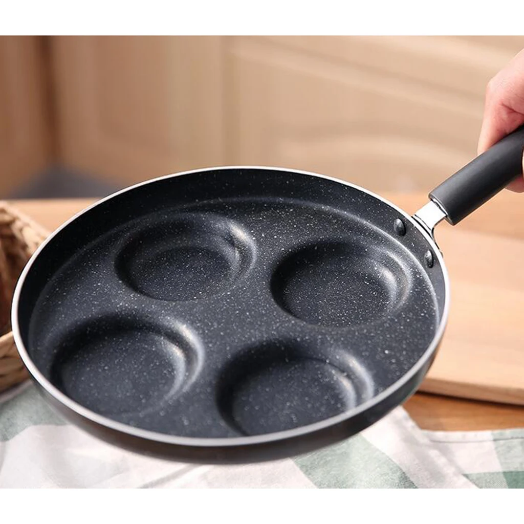 Non Stick 4 Cup Hole Egg Pan Round Shape Poacher Induction Frying Fry 24cm 